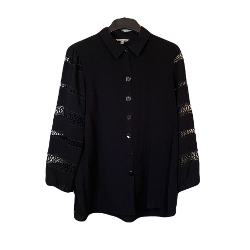 John Mark Black Crochet Detail Sleeves Tunic Top XL
